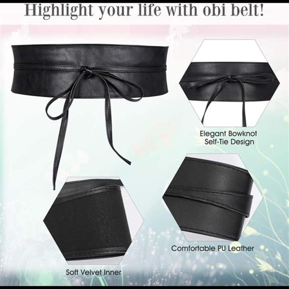 WERFORU Women Obi Belt PU Leather Self Tie Wrap Wide Waistband Boho Belt main image 5